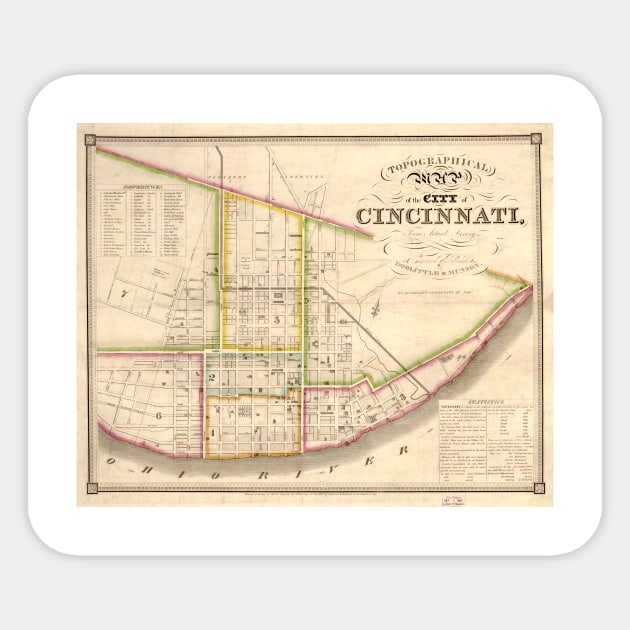 Vintage Map of Cincinnati Ohio (1841) Sticker by Bravuramedia